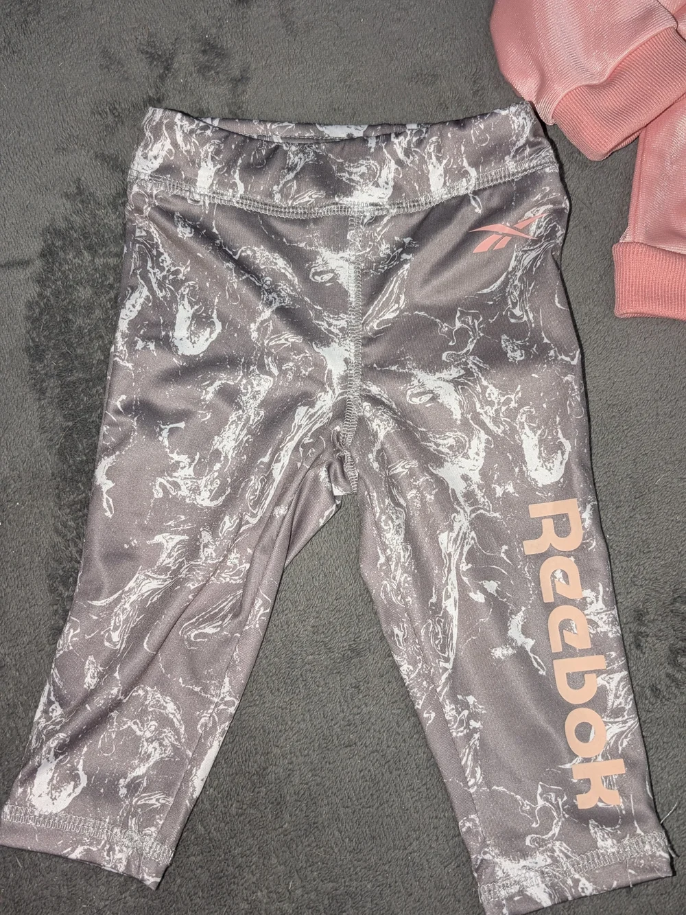 Reebok Pink Girls Track Jacket & Metallic Gray Leggings Set